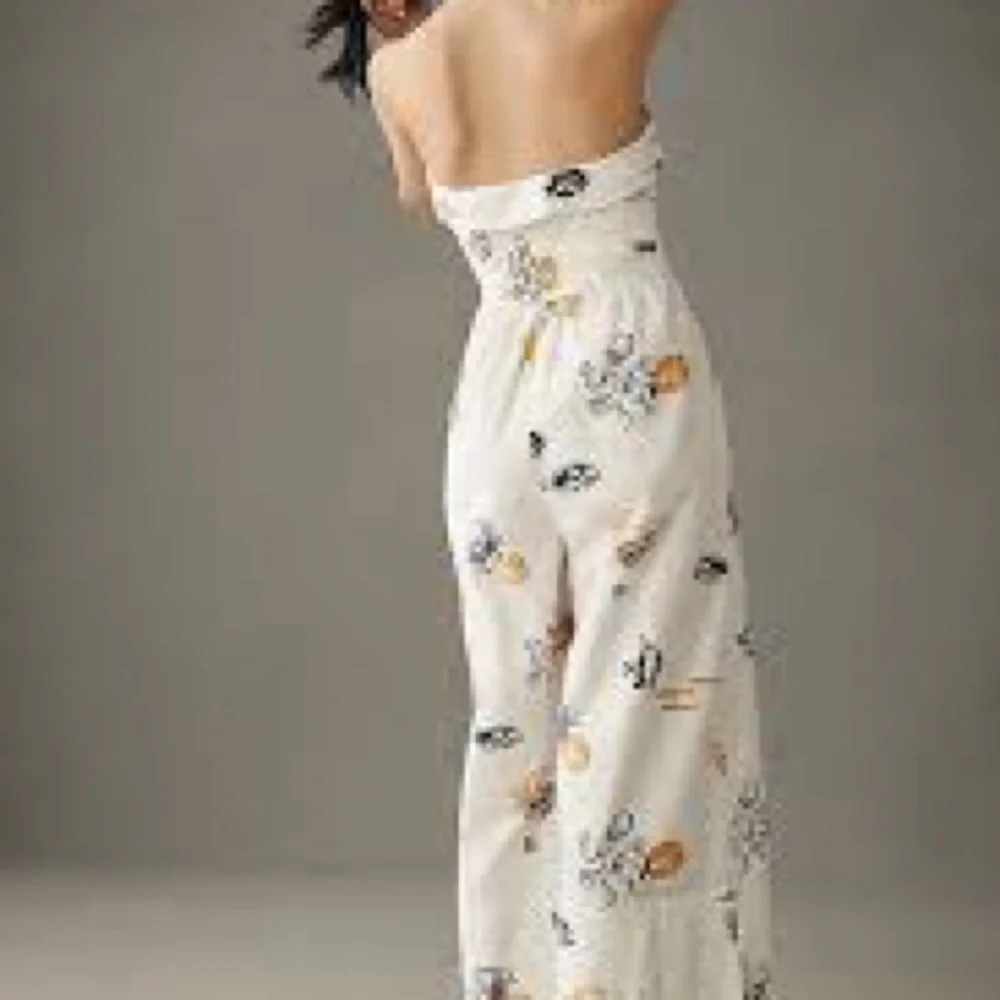 Anthropologie Maeve Strapless Buttondown Wide-Leg Jumpsuit Size 4 Sea Creatures - Picture 3 of 8